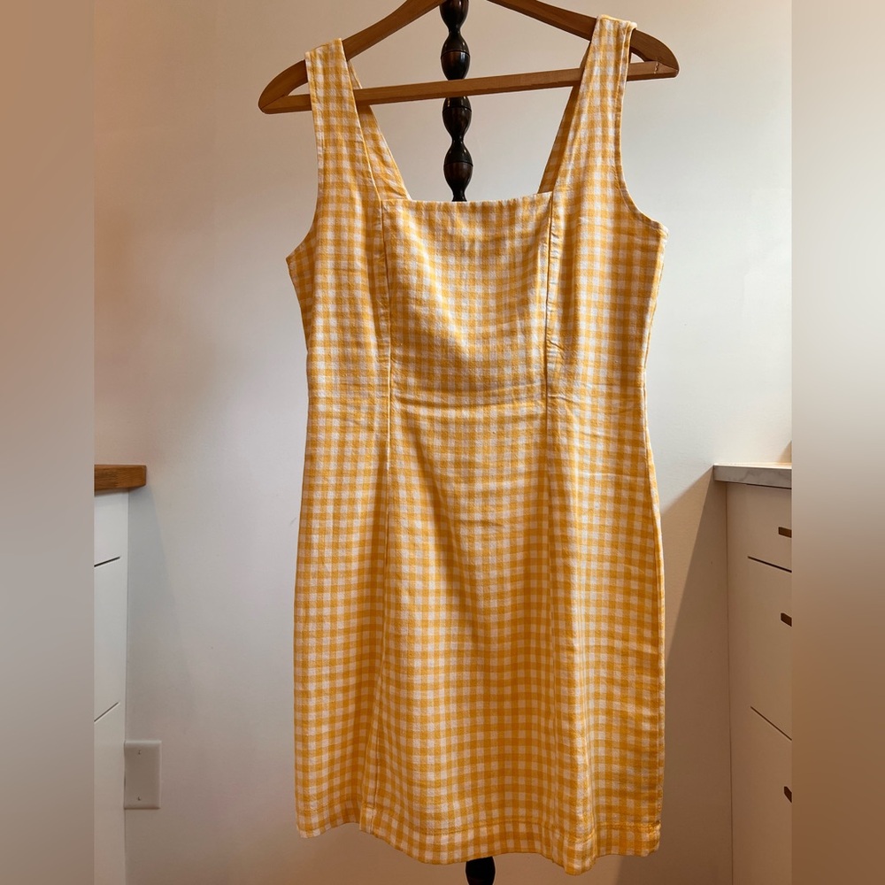 Old Navy Yellow Checkered Midi Dress